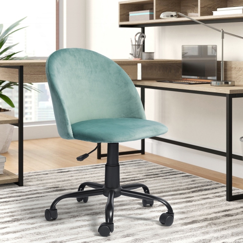 FurnitureR Computer Desk Chair, Home Office Task Chair Adjustable Height Swivel with Velvet Upholstered Work Chair Armless,green