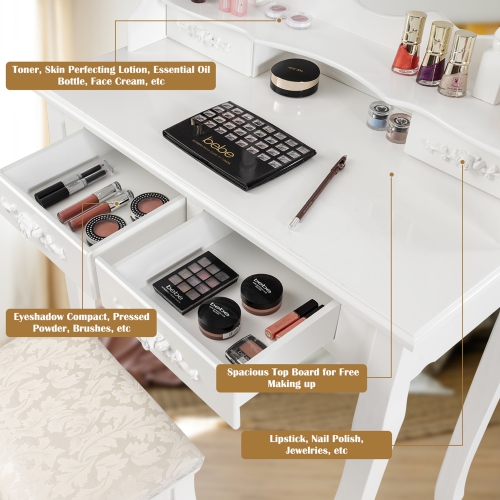 Gymax Makeup Vanity Dressing Table Set w/10 Dimmable Bulbs Cushioned Stool