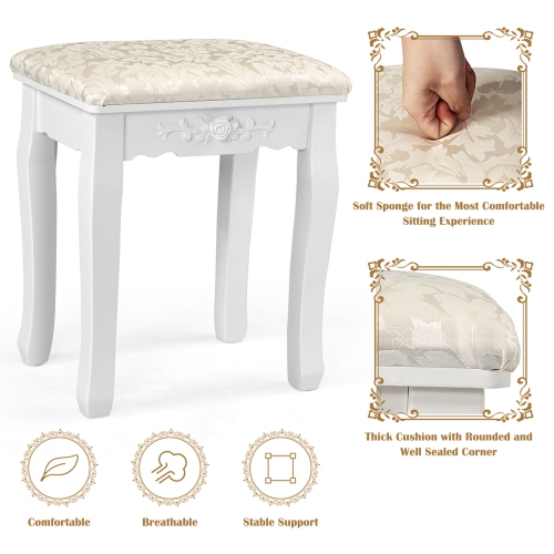 Gymax Makeup Vanity Dressing Table Set w/10 Dimmable Bulbs Cushioned Stool