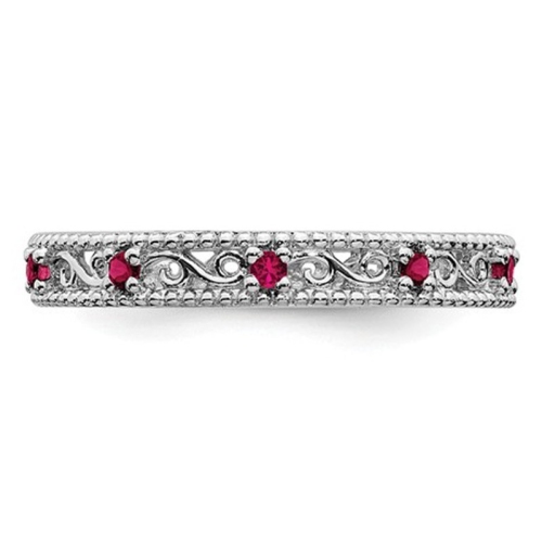 1/5 Carat Lab Created Ruby Band Stackable Ring in Sterling Silver