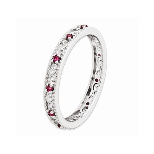 1/5 Carat Lab Created Ruby Band Stackable Ring in Sterling Silver