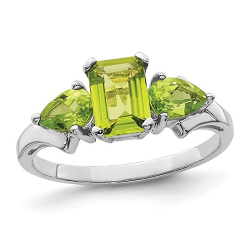 GEM AND HARMONY  0.95 Carat (Ctw) Peridot Ring In Polished Sterling Silver In Green