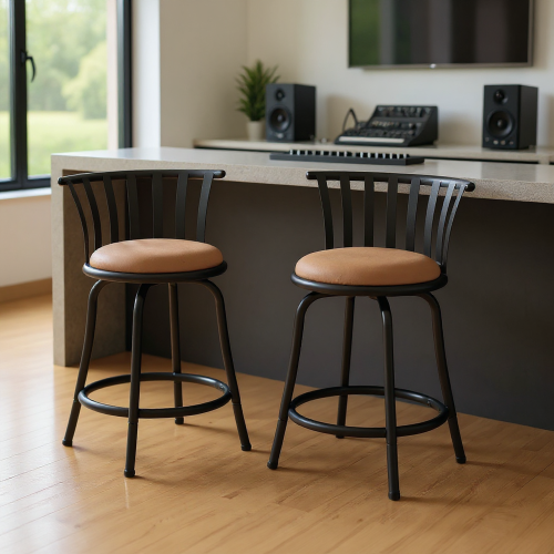 Homy Casa Set of 2 Adjustable Swivel Stools with Backrest and Comfortable Cushion for Music Room, Keyboard Station, and Recording Desk