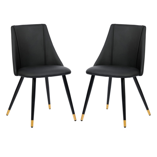 FurnitureR Set of 2 Modren Dining Chairs Side Chair Soft Faux Leather Upholstery Seat Ergonomic Mid-Back with Metal Frame Legs,Black