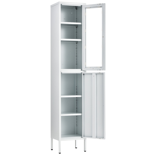 FornitureR 13.8" W Accent Chest 2 Door, Six Shelves, Enclosed Storage Cabinet,Metal,white