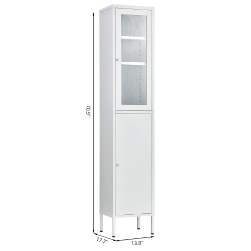 FornitureR 13.8" W Accent Chest 2 Door, Six Shelves, Enclosed Storage Cabinet,Metal,white