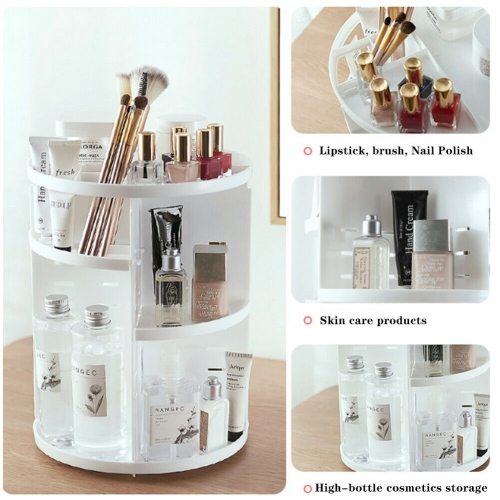 ISTAR 360 Rotating Makeup Organizer, DIY Adjustable Bathroom Makeup Carousel Spinning Holder Rack, Large Capacity Cosmetics Storage Box Vanity Shelf