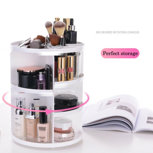 ISTAR 360 Rotating Makeup Organizer, DIY Adjustable Bathroom Makeup Carousel Spinning Holder Rack, Large Capacity Cosmetics Storage Box Vanity Shelf