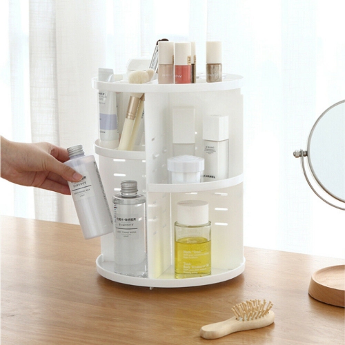 ISTAR 360 Rotating Makeup Organizer, DIY Adjustable Bathroom Makeup Carousel Spinning Holder Rack, Large Capacity Cosmetics Storage Box Vanity Shelf