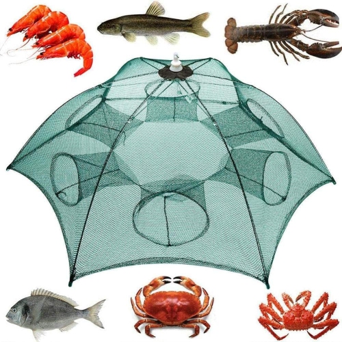 ISTAR Fishing Bait Trap Foldable Fish Minnow Crab Crayfish Crawdad Shrimp  Net Trap Cast Net Dip Cage Collapsible Easy Use Hexagon 6 Hole Fishing