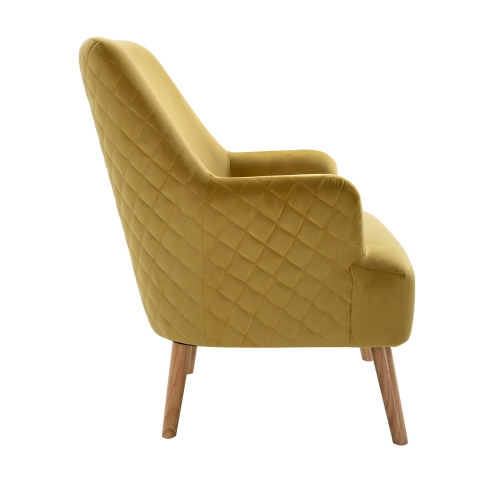 FurnitureR Armchair Arm Chair Comfort Yellow Velvet Upholstery with Wood Legs Leisure Chair for Living Room,Ginger
