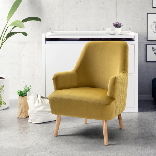 FurnitureR Armchair Arm Chair Comfort Yellow Velvet Upholstery with Wood Legs Leisure Chair for Living Room,Ginger