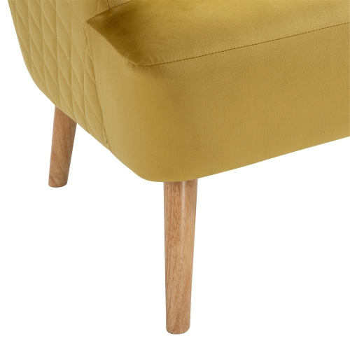 FurnitureR Armchair Arm Chair Comfort Yellow Velvet Upholstery with Wood Legs Leisure Chair for Living Room,Ginger