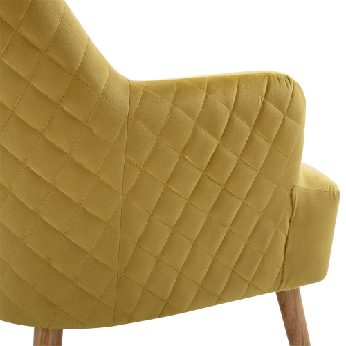 FurnitureR Armchair Arm Chair Comfort Yellow Velvet Upholstery with Wood Legs Leisure Chair for Living Room,Ginger