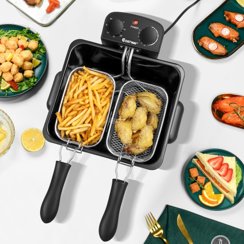 Friteuse électrique de 5,3QT l/21 tasses 1700 W en acier inoxydable de Costway avec triple panier