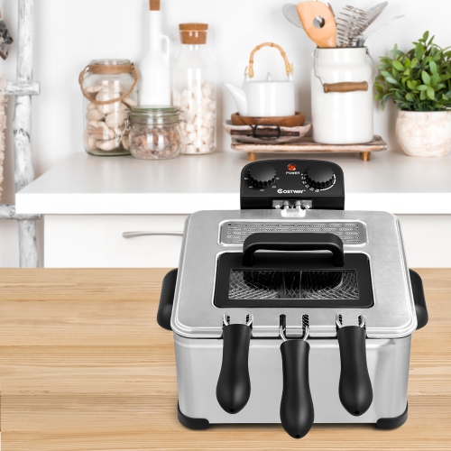 Friteuse électrique de 5,3QT l/21 tasses 1700 W en acier inoxydable de Costway avec triple panier
