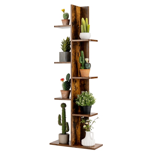 COSTWAY  Open Concept Bookcase Plant Display Shelf Rack Storage Holder Wood Brown