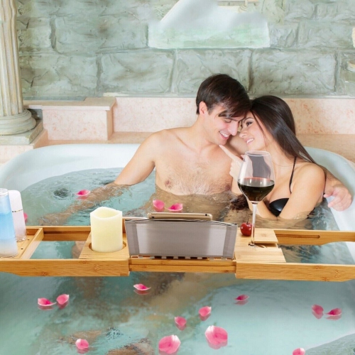 ISTAR Bamboo Bathtub Caddy Tray, Wooden Bath Tray for Tub with Book Holder, Holds Phone, Laptop, Extendable Bathtub Caddy Organizer for Luxury Spa