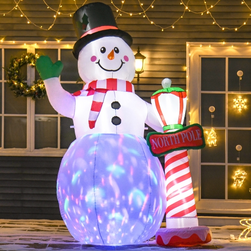 HOMCOM 8ft Inflatable Christmas Decoration Snowman with North Pole Sign, Blow-Up Outdoor LED Yard Display for Lawn, Garden, Party