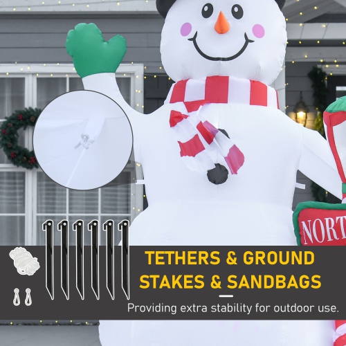 HOMCOM 8ft Inflatable Christmas Decoration Snowman with North Pole Sign, Blow-Up Outdoor LED Yard Display for Lawn, Garden, Party