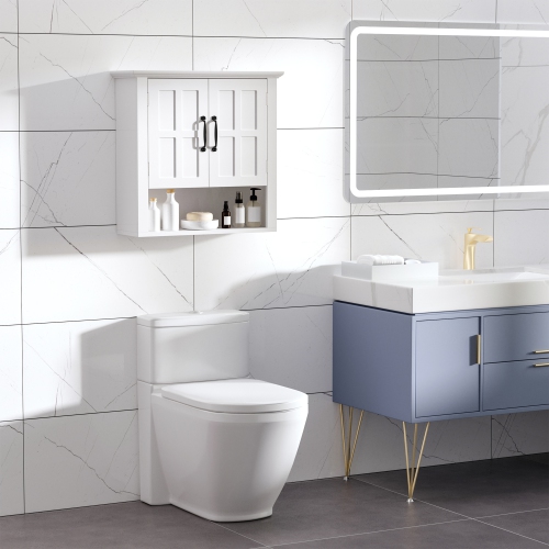 HOMCOM Bathroom Wall Cabinet, Medicine Cabinet, Over Toilet Storage Cabinet with Adjustable Shelf and 2 Doors for Hallway, Living Room, White