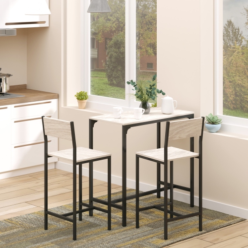 HOMCOM Industrial Bar Table Set Counter Height 3 Piece and 2 High Back Stools Set Dining Table Set for Small Space in the Dining Room