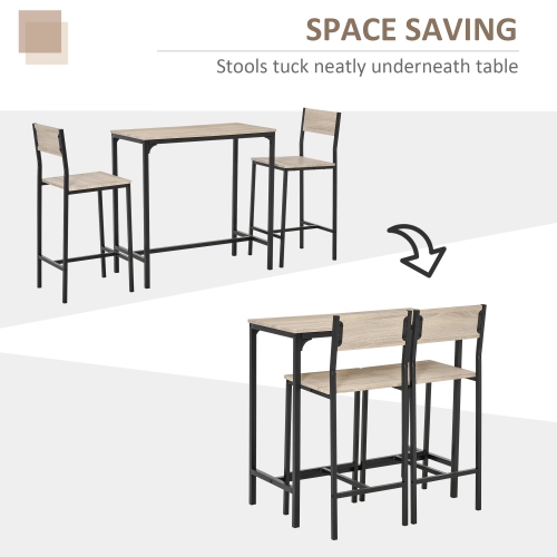 HOMCOM Industrial Bar Table Set Counter Height 3 Piece and 2 High Back Stools Set Dining Table Set for Small Space in the Dining Room