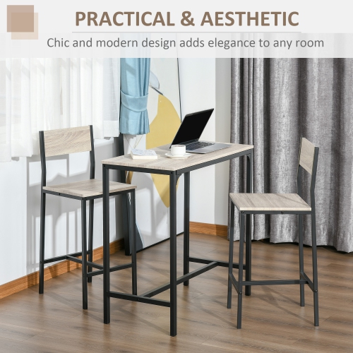 HOMCOM Industrial Bar Table Set Counter Height 3 Piece and 2 High Back Stools Set Dining Table Set for Small Space in the Dining Room