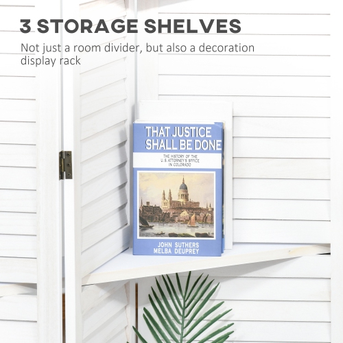 HOMCOM 4 Panel Room Divider with Display Shelf, 5.6 FT Folding Privacy Screen, Portable Freestanding Partition Wall Divider for Home Office, White