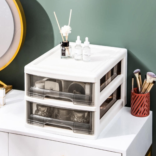 Desktop 2-Drawer Organizer Plastic Storage Boxes Containers - Moustache® - White