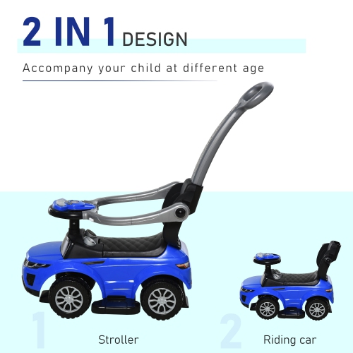 Aosom 2 in 1 Kid Ride on Push Car Sliding Car, Ride on Toy for Boy Girl Toddlers 1-3 Years Old, with Horn Music Light Function Secure Bar, Blue