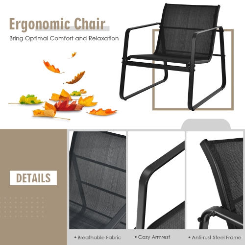 Costway 3PCS Patio Bistro Furniture Set Glass Top Table Garden Deck Black