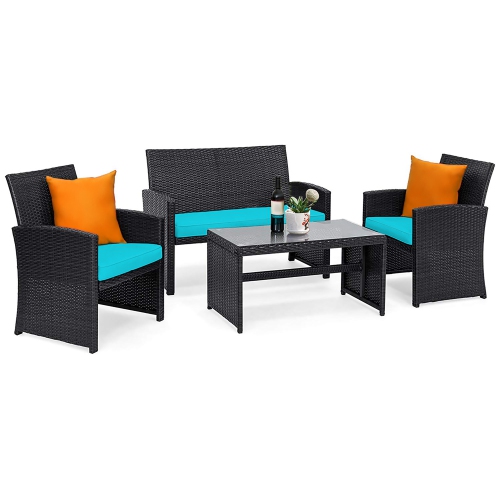 Costway 8PCS Patio Rattan Furniture Conversation Set Cushion Sofa Table Garden