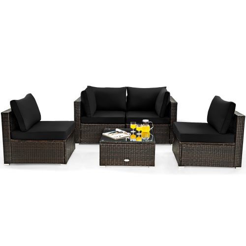 Costway 5PCS Patio Rattan Furniture Set Cushioned Sofa Chair Coffee Table