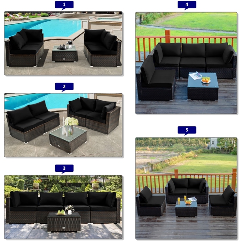 Costway 5PCS Patio Rattan Furniture Set Cushioned Sofa Chair Coffee Table