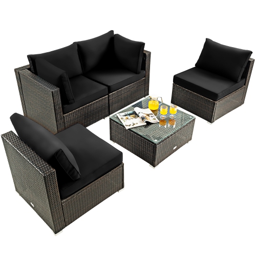 Costway 5PCS Patio Rattan Furniture Set Cushioned Sofa Chair Coffee Table
