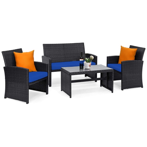 Costway 4PCS Patio Rattan Furniture Conversation Set Cushion Sofa Table Garden