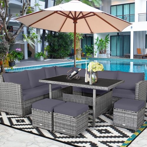 Costway 7 PCS Patio Rattan Dining Set Sectional Sofa Couch Ottoman Garden