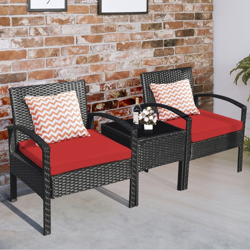 Costway 3PC Patio Rattan Furniture Set Coffee Table Conversation Sofa Cushioned