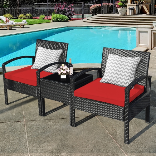 Costway 3PC Patio Rattan Furniture Set Coffee Table Conversation Sofa Cushioned