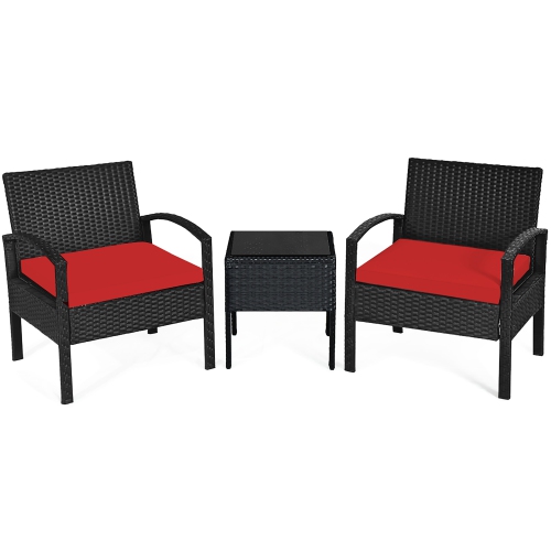 Costway 3PC Patio Rattan Furniture Set Coffee Table Conversation Sofa Cushioned