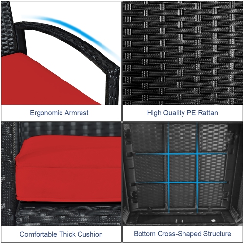 Costway 3PC Patio Rattan Furniture Set Coffee Table Conversation Sofa Cushioned