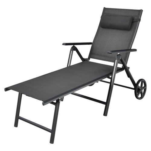 Costway Patio Lounge Chair W/ Wheels Neck Pillow Aluminum Frame Adjustable
