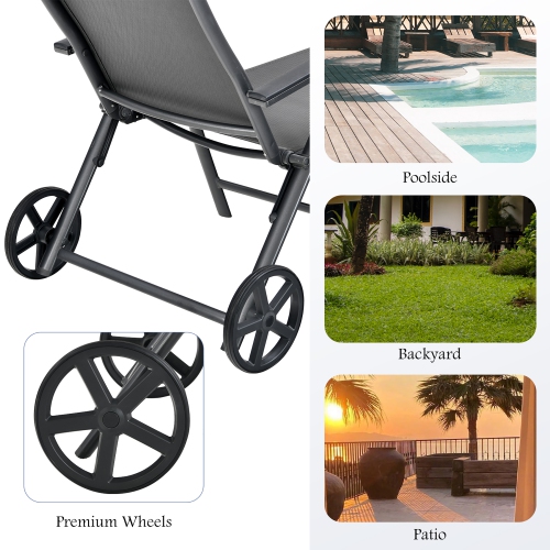 Costway Patio Lounge Chair W/ Wheels Neck Pillow Aluminum Frame Adjustable