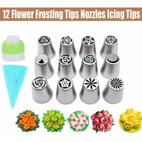 22Pc Russian Piping Flower Frosting Tips Nozzles Silicone Bag Decoration Scissor