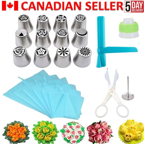 22Pc Russian Piping Flower Frosting Tips Nozzles Silicone Bag Decoration Scissor
