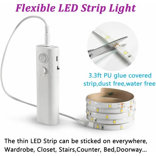 LED Motion Sensor Strip Closet Light USB Rechargeable Dual Mode For decoration