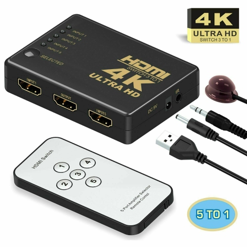 4K 1080P 5 Port HDMI HDTV Auto Switch Switcher Selector Splitter Hub iR Remote