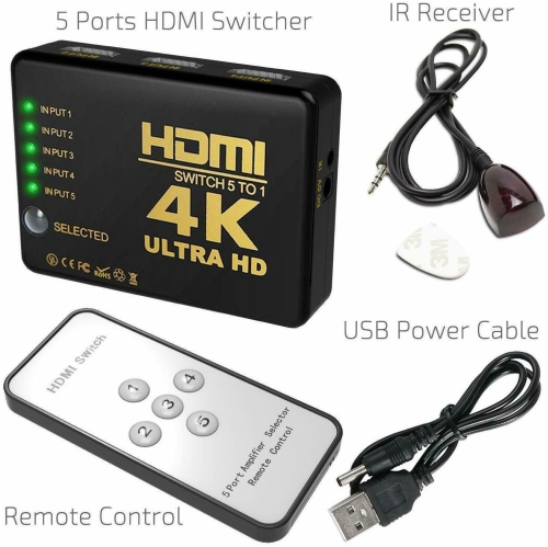 5 Port HDMI Switch Switcher Selector Connector Splitter Hub + Remote For HDTV