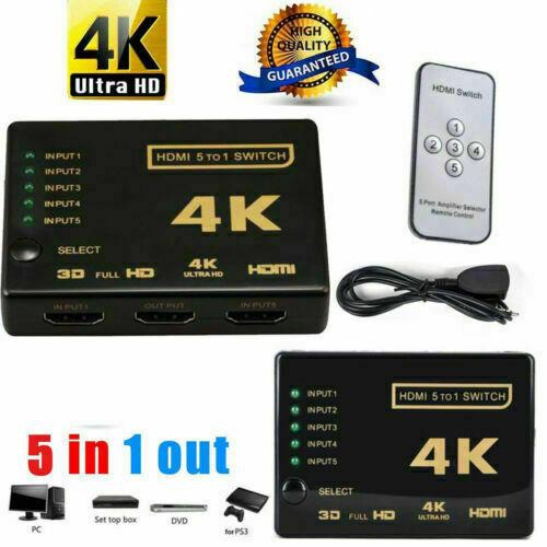 5 Port HDMI Switch Switcher Selector Connector Splitter Hub + Remote For HDTV